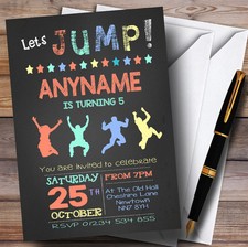 Chalk Pastel Boys Trampoline Childrens Birthday Party Invitations