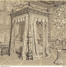 Albert Racinet Historical Costume Bedroom Canopy Bed Frescoes Dice
