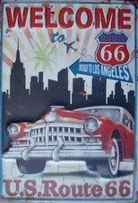 PLAQUE METAL WELCOME US ROUTE 66  -DECO USA / VINTAGE / BIKER - 40X30 -RELIEF