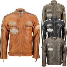 Hommes Véritable Cuir Doux Ajusté de Course Motard Jacket Vintage Urban Rétro