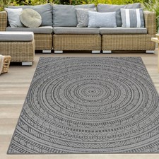 Tapis rond d'extérieur à motifs ethniques - Anthracite et noir élégants