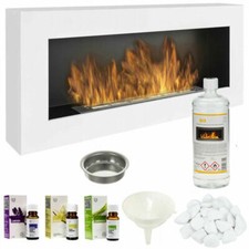 Cheminée Bio éthanol Blanc Mat 900x400 Brûleur à Feu Eco Design + Accessoires
