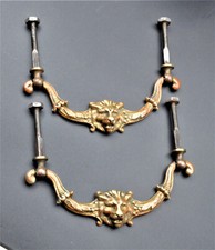 Pair of Antique Lion Head Drawer Handles, Bronze, Furniture Renovation