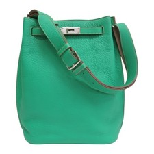 HERMES So Kelly Shoulder Bag Leather Green □O Stamp Silver Metal