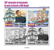 CHARLES DARWIN HMS Beagle Naturalist Explorer MNH 4v-Stamp Sheet (2020 Sao Tome)