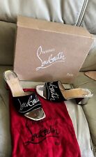 CHRISTIAN LOUBOUTIN Crystal Logo Block Heel Mule Slide Sandal Size 38 US 8