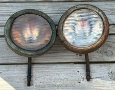 2 Antique FORD MODEL T HEADLIGHT Buckets Mounting Pole Reflectors Lens Rings