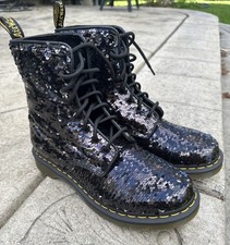 Doc Dr. Martens 1460 Pascal Sequin Boots Sz 10 US Black/Silver NEVER WORN (V)