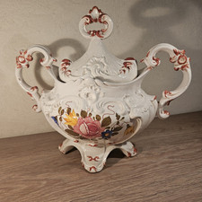 SIGNED MADE IN ITALY CERAMIC SOUP BOWL / COLORFUL FLOWERS / VINTAGE TABLEWARE