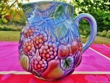 Vintage Milk Jug Vase Fruit Earthenware by Barbotin France Antique Jug Mil