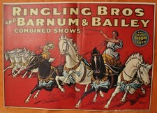 RINGLING BROS BARNUM & BAILEY CIRCUS CHARIOT RACING 1960c UNUSUAL VINTAGE POSTER