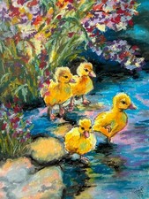 Peinture canetons animal art