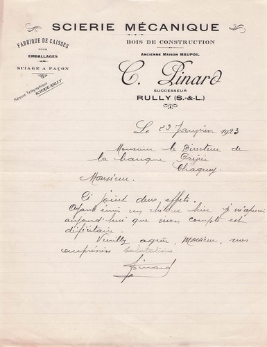 Rully scierie pinard 1923 - rully,