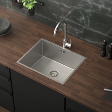 Évier de cuisine en acier inoxydable à encastrer argenté avec vidage 50x40 cm