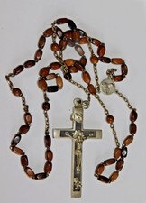 LARGE Cross Crucifix CHRIST ROSARY Antique 19th Century Metal Catholic Religious Art