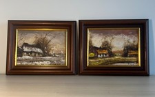 Lot of 2 Oil Paintings on Canvas - Rural Landscapes Signed DAVID - Framed »