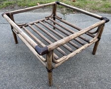 Rattan Coffee Table Antique Vintage Design Leather Living Room 1980 Without Glass