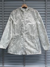 QUECHUA Decathlon Ladies Raincoat UK Large White Grey Leaf Hood Wind Rain Resist