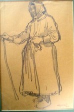 DESSIN ANCIEN - SIGNE GEORGES GOBO DESSIN AU CRAYON BRETAGNE DOUARNENEZ