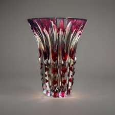 VASE VAL ST LAMBERT EN CRISTAL TAILLÉ DOUBLÉ TON ROUGE/ROSÉ