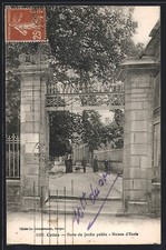 Old postcard Cozes, public garden door, school house 
