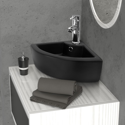 Lavabo angle céramique noir - lavabo,