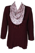 Style & Co Rouge Vin Rose Couleur Bloqué Amovible Écharpe Avec Tricot Haut M