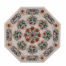 42 " Marbre Centre Table Top Handmade Incrustation Demi Précieux Pierres Art