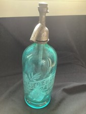 ANTIQUE SIPHON, blue seltz water bottle.Brasserie De Clerce Hondeghem,O