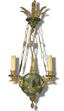 LUSTRE 3 FEUX, AUX TÊTES DE CYGNE, STYLE EMPIRE - BRONZE & VERRE