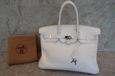 HERMES Birkin 35 Taurillon Clemence Handbag White Square R (2014)