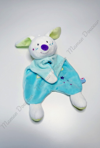 Doudou plat lapin - bleu, blanc