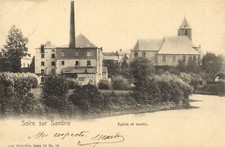 PC BELGIUM SOLRE-SUR-SAMBRE CHURCH AND MILL (a51211)
