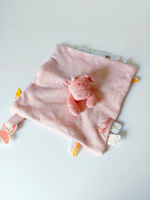 Doudou Plat/Mouchoir Carré Lola Vache Rose Rayé Attache Tétine Coton Bio Noukies