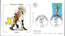 3546+ FDC  ENVELOPPE 1er JOUR  SOIE  FETE DU TIMBRE   LUCKY  LUKE