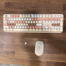 Fopett Portable Bluetooth Keyboard Round Pink 84 keys, Lightweight - PC - Clacky