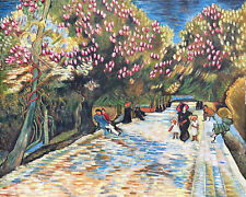 Tableau HST Travail de copiste Van Gogh "Marronniers à fleurs rouge parc Arles"