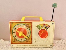 1970s Vintage Fisher-Price Music Box Clock Radio Toy made Swiss