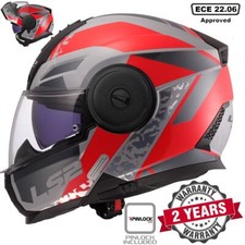 LS2 FF902 SCOPE II DUAL VISOR FLIP UP MOTORCYCLE CRASH HELMET  OXYD GREY RED