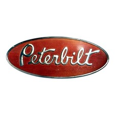Peterbilt Truck Metal Badge Chrome Oval Hood Emblem 8 in Red Silver Logo Vintage