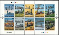 Grenadines 1989 - Trains - Sheet of 10 Stamps - Scott #1054 - MNH