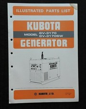 Véritable Kubota GV-3170 GV-3170SW Diesel GENERATOR PARTS CATALOG MANUAL Très