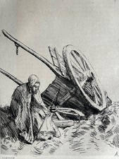 Alphonse Legros Gravure Eau Forte Etching la charette femme fermiere ferme