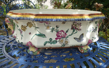 GIEN exceptional large planter 19th century head of satyrs flowers rock beads