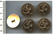 rare: 5 ANTIQUE BUTTONS: gold metal type, round. Winged Chimera Pattern - 002