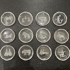Vintage VSL 12 Zodiac Coasters Val St Lambert Intaglio Glass Crystal READ