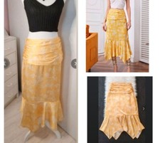 Jupe Jaune A Fleurs Blanches Femme Taille 40 , L , Été Et Soirée 💛