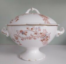 SOUPIERE PORCELAINE DE LIMOGES J POUYAT AUX BRINDILLES XIXème D25cm CAMAIEU ROSE
