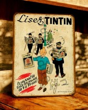 plaque métal vintage Tintin Lisez