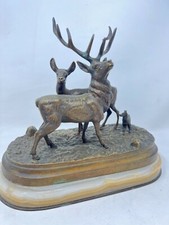 Bronze animal deer & deer statue statue marble base 19th century 